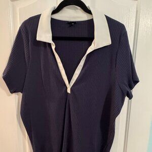 Torrid Navy Ribbed Short Sleeve Collared Top Size 3